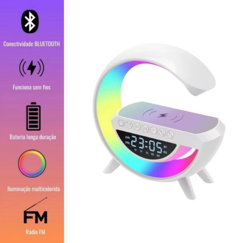 Caixa de som G Relógio Luminária Bluetooth Rádio FM RGB 15W