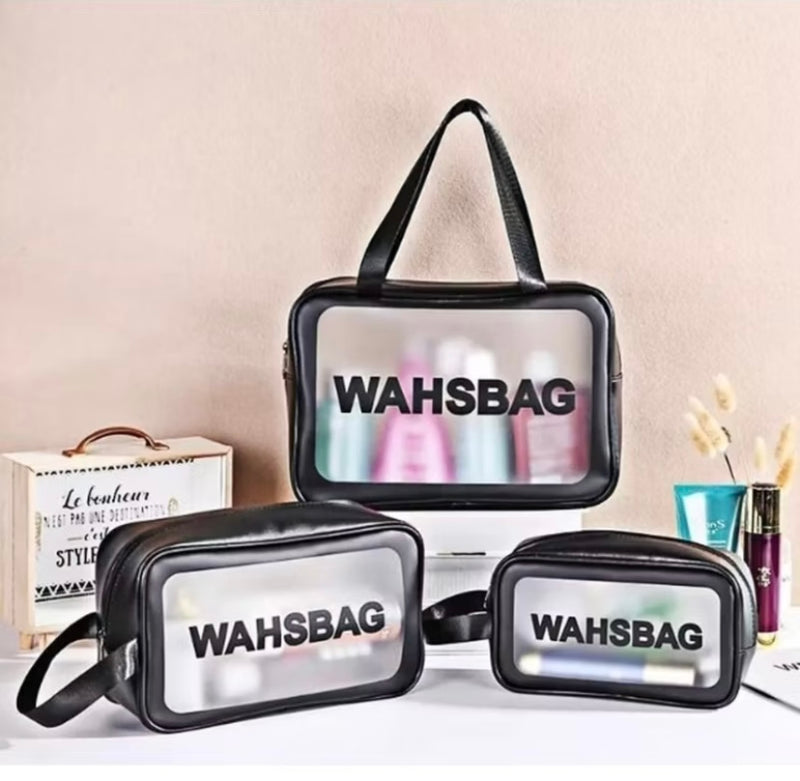 Kit com 3 Bolsas Necessaires Washbag – Transparente e à Prova d’Água