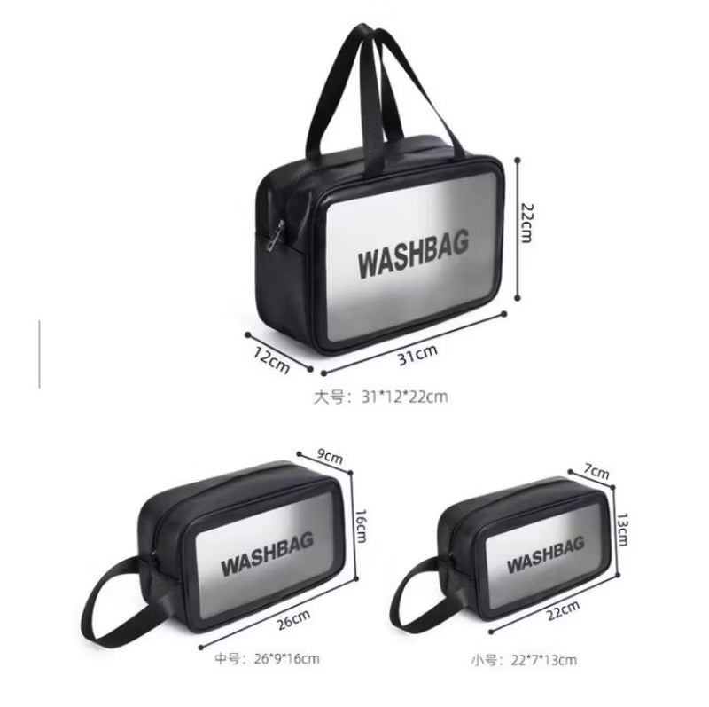 Kit com 3 Bolsas Necessaires Washbag – Transparente e à Prova d’Água