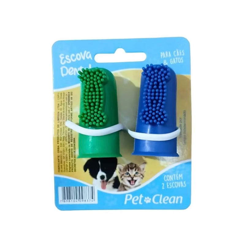 Pet Clean Solapa Dedeira Escova de Dente 2Und Cães e Gatos