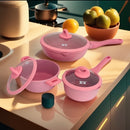 Jogo de Panela 5 Pçs Na cor rosa , Compatível com fogão comum e por indução.