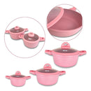 Jogo de Panela 5 Pçs Na cor rosa , Compatível com fogão comum e por indução.