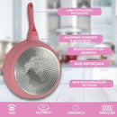 Jogo de Panela 5 Pçs Na cor rosa , Compatível com fogão comum e por indução.