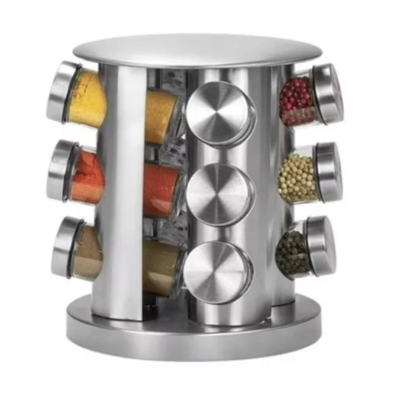 Porta Tempero Inox com 12 Potes de Vidro