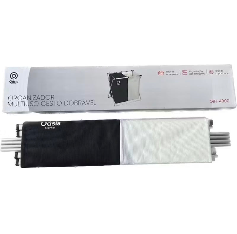 Cesto Organizador Oxford Dobrável com Divisória, Alça e Suporte Aramado – 140 Litros!