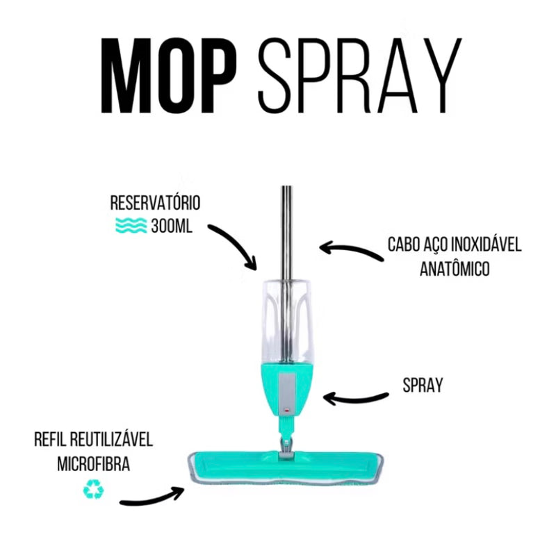 Mop Spray Mágico Esfregão com Reservatório + 3 Refis de Microfibra –&nbsp;Praticidade e Eficiência na Limpeza!